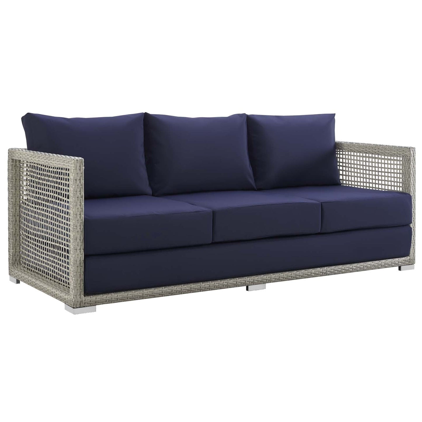 Aura 6 Piece Outdoor Patio Wicker Rattan Set Gray Navy EEI-3559-GRY-NAV-SET