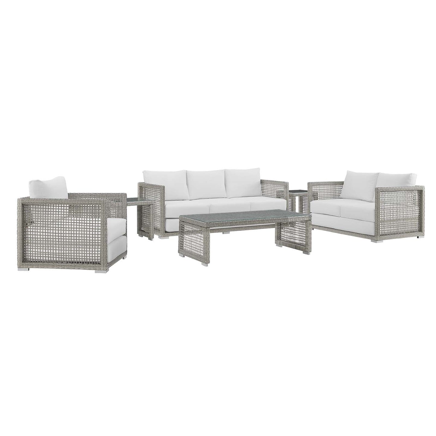 Aura 6 Piece Outdoor Patio Wicker Rattan Set Gray White EEI-3559-GRY-WHI-SET