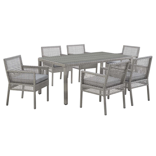 Aura 7 Piece Outdoor Patio Wicker Rattan Set Gray Gray EEI-3560-GRY-GRY-SET