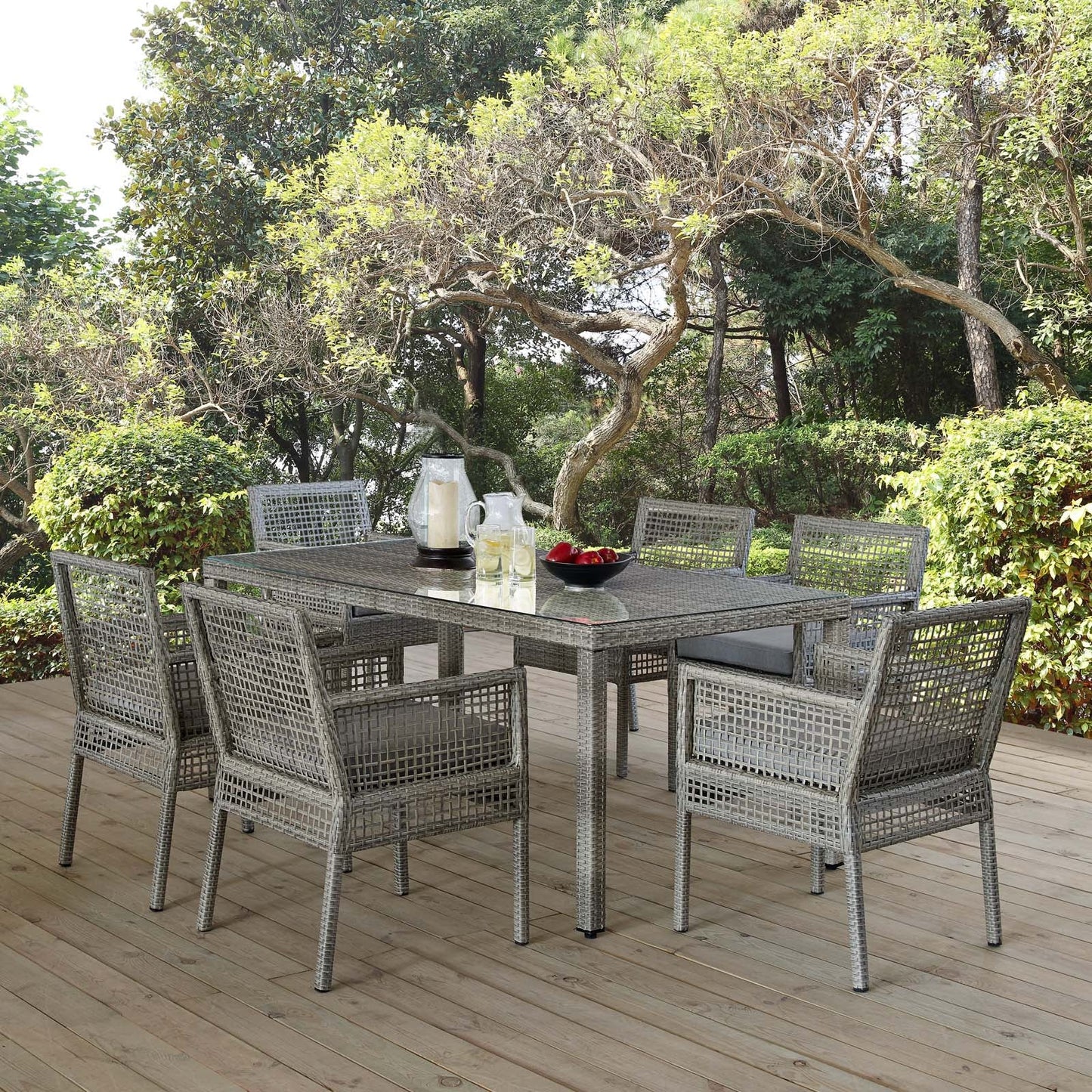 Aura 7 Piece Outdoor Patio Wicker Rattan Set Gray Gray EEI-3560-GRY-GRY-SET