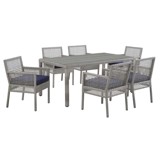 Aura 7 Piece Outdoor Patio Wicker Rattan Set Gray Navy EEI-3560-GRY-NAV-SET