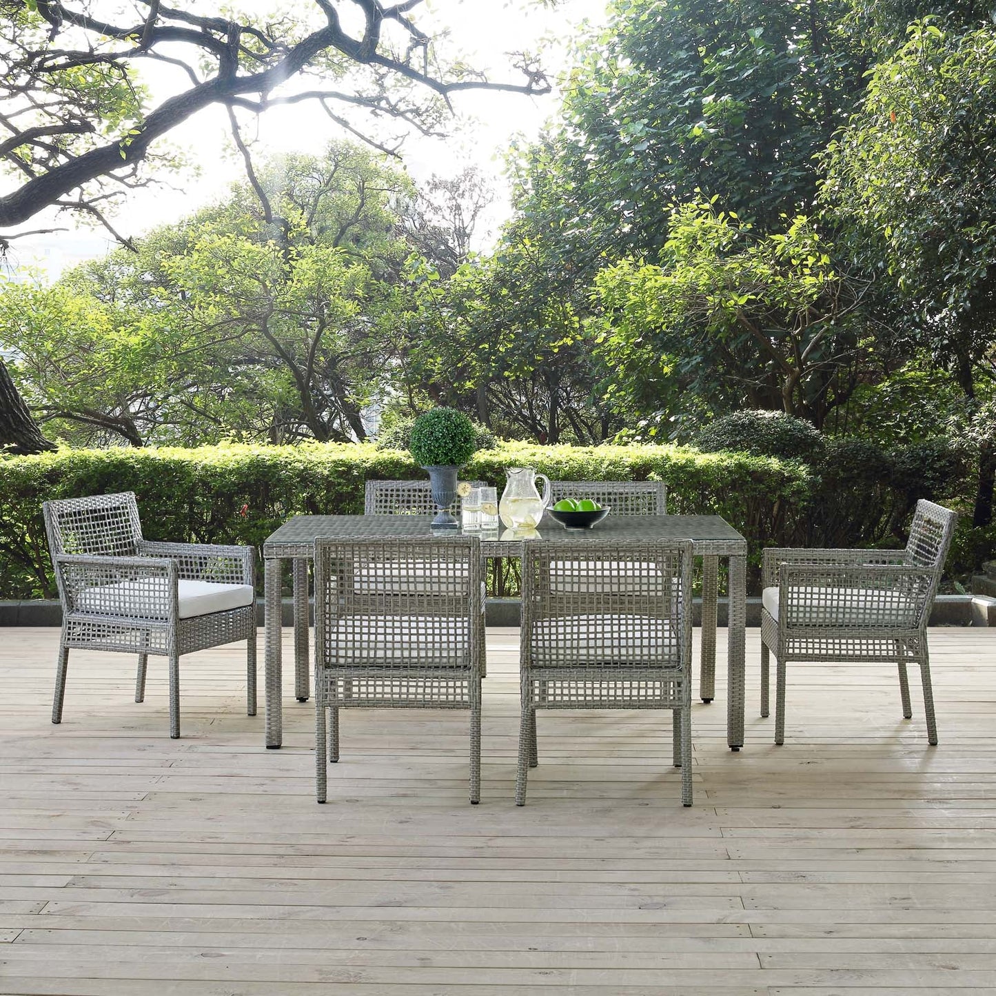 Aura 7 Piece Outdoor Patio Wicker Rattan Set Gray White EEI-3560-GRY-WHI-SET