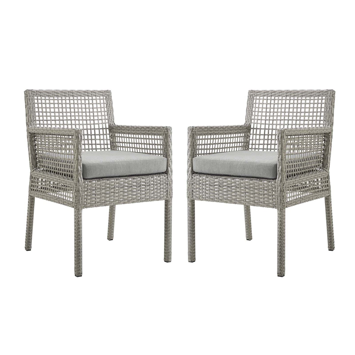 Aura Dining Armchair Outdoor Patio Wicker Rattan Set of 2 Gray Gray EEI-3561-GRY-GRY