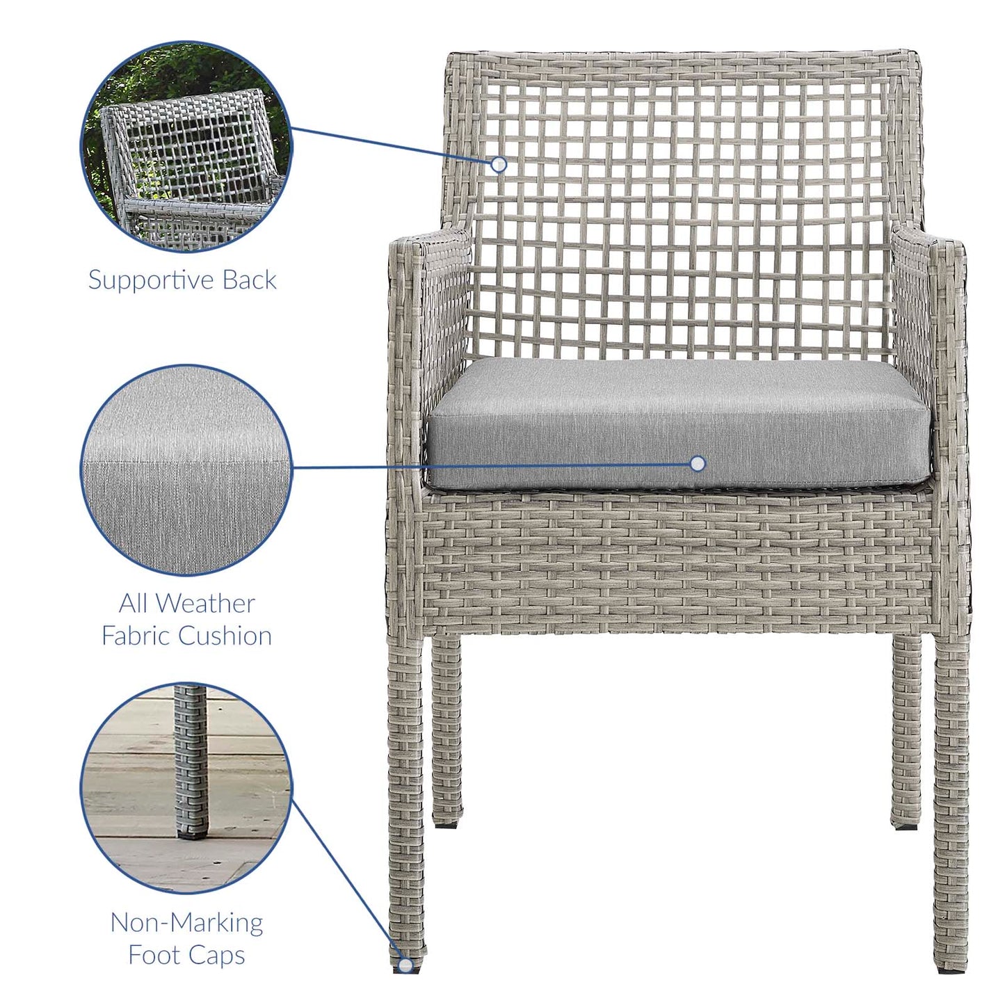 Aura Dining Armchair Outdoor Patio Wicker Rattan Set of 2 Gray Gray EEI-3561-GRY-GRY