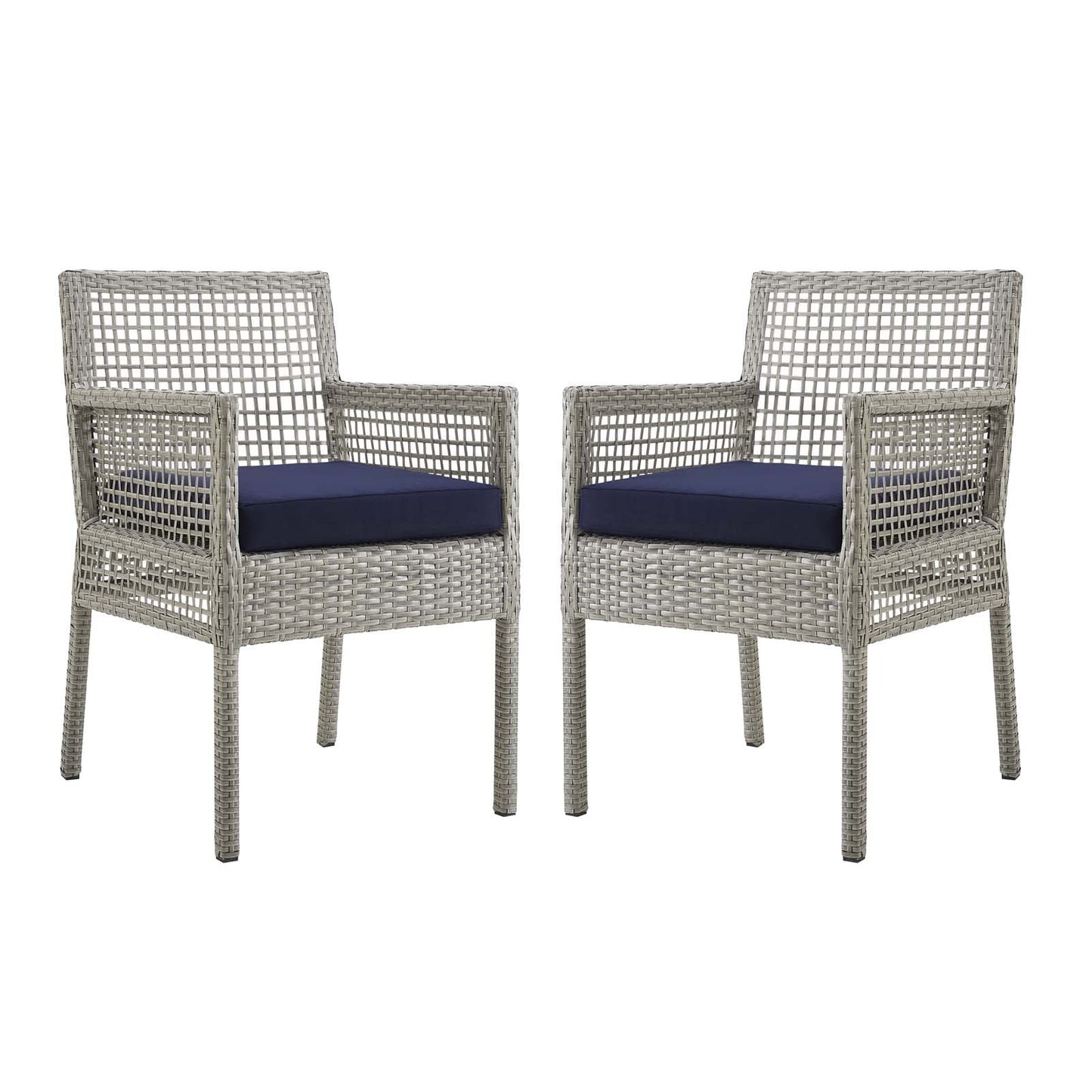 Aura Dining Armchair Outdoor Patio Wicker Rattan Set of 2 Gray Navy EEI-3561-GRY-NAV