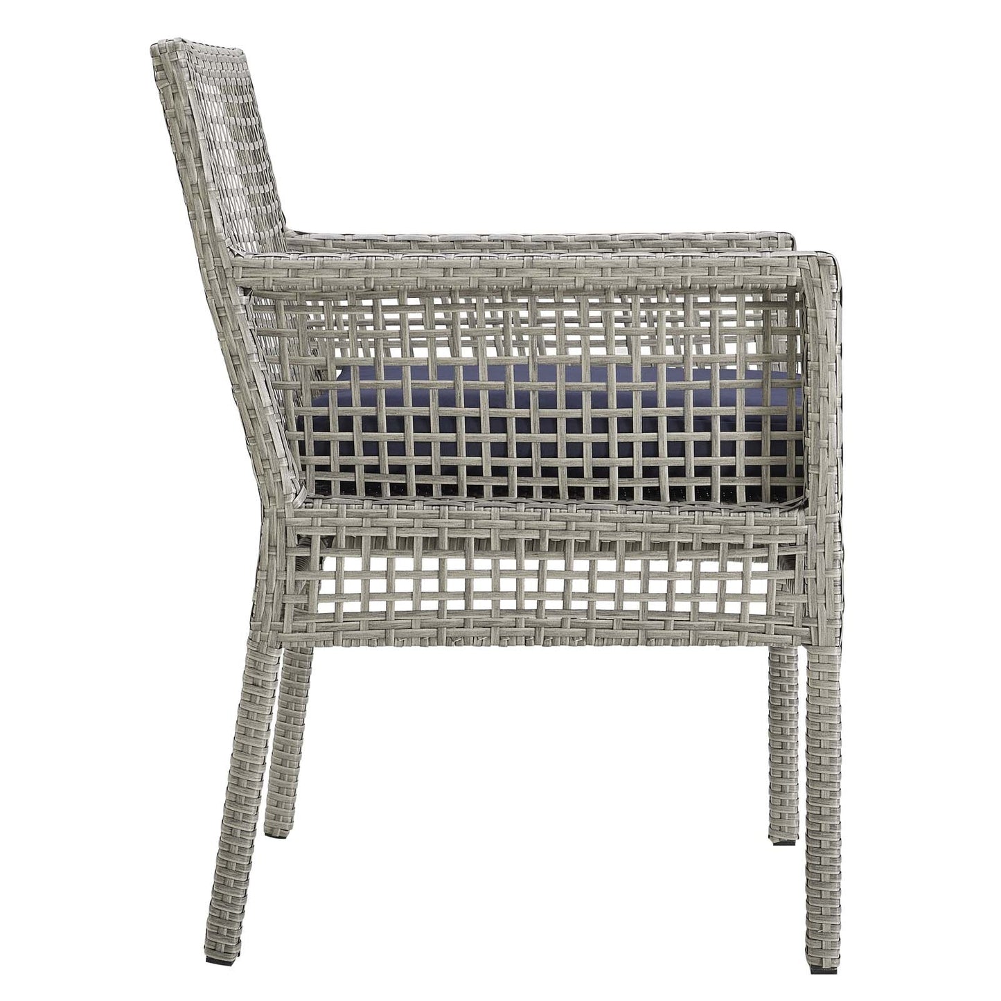 Aura Dining Armchair Outdoor Patio Wicker Rattan Set of 2 Gray Navy EEI-3561-GRY-NAV