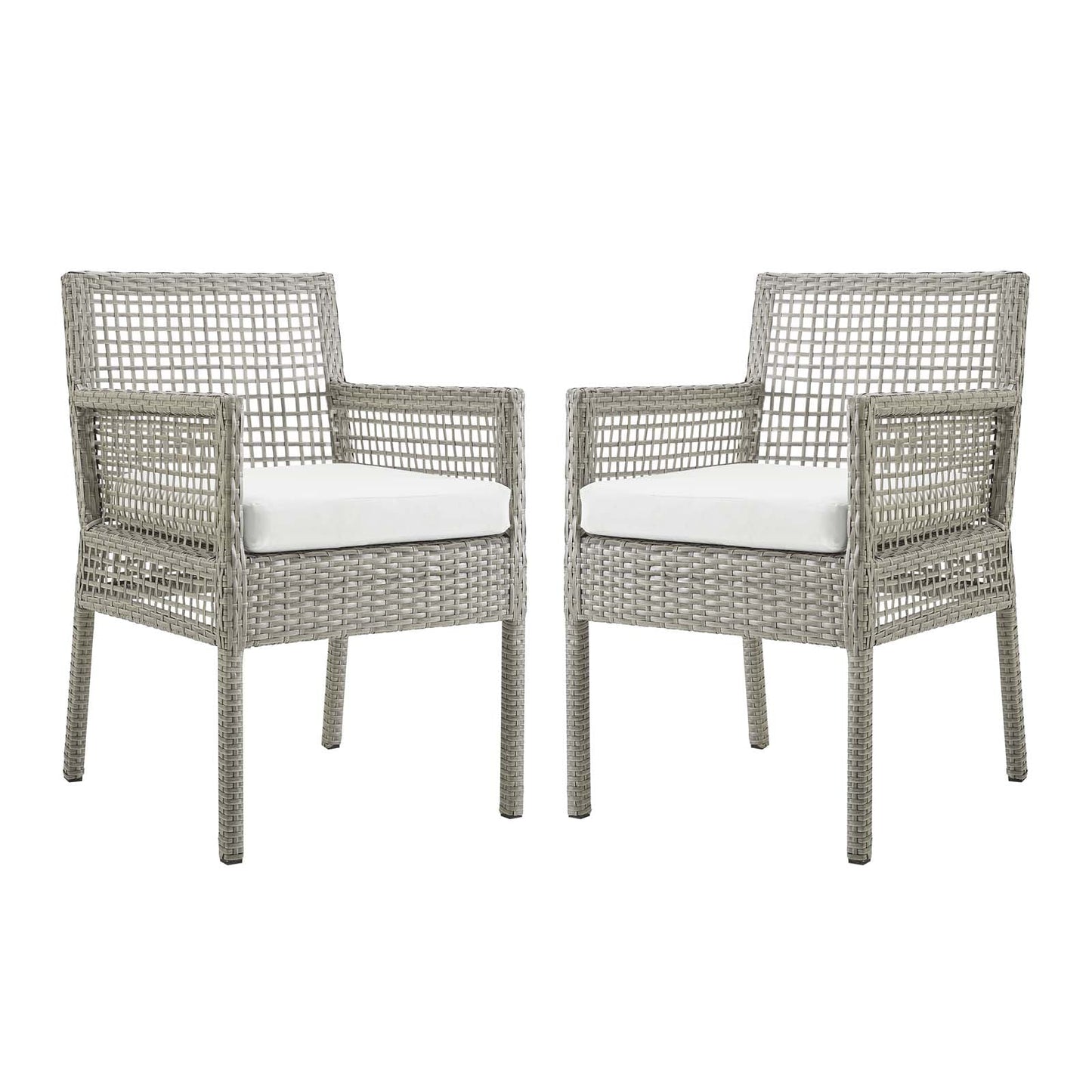 Aura Dining Armchair Outdoor Patio Wicker Rattan Set of 2 Gray White EEI-3561-GRY-WHI