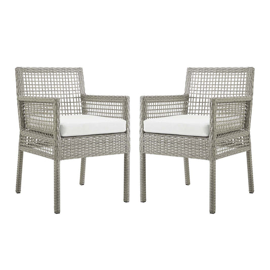 Aura Dining Armchair Outdoor Patio Wicker Rattan Set of 2 Gray White EEI-3561-GRY-WHI