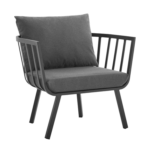 Riverside Outdoor Patio Aluminum Armchair Gray Charcoal EEI-3566-SLA-CHA