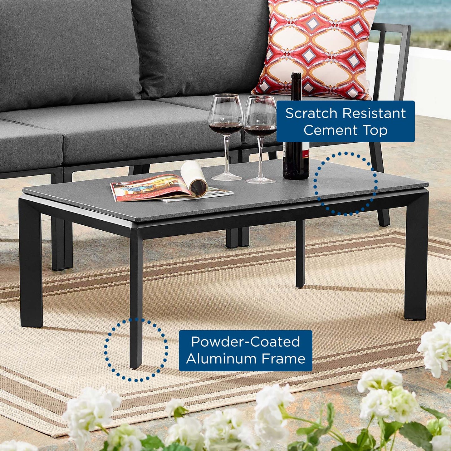 Riverside Aluminum Outdoor Patio Coffee Table Gray EEI-3570-SLA