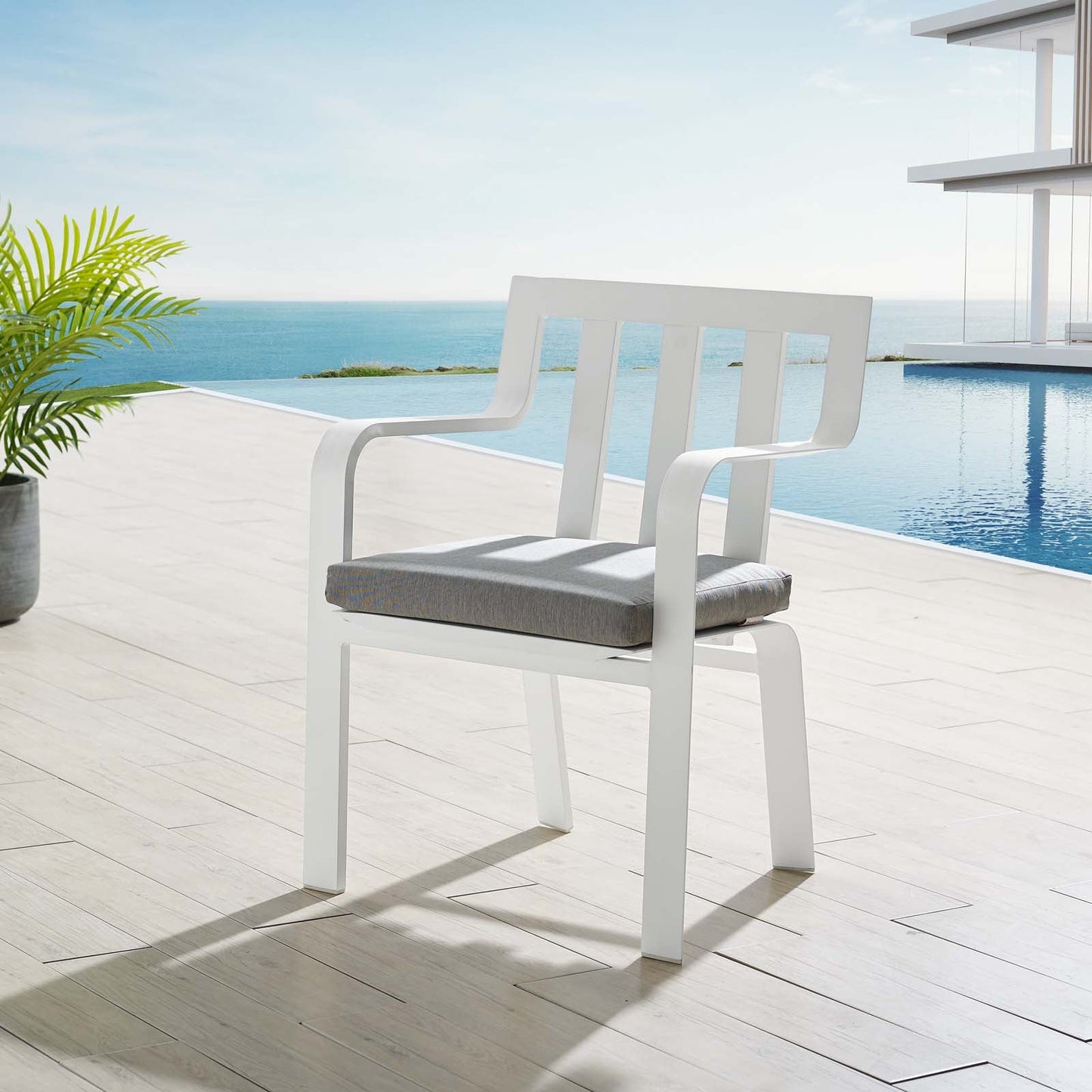 Baxley Stackable Outdoor Patio Aluminum Dining Armchair White Gray EEI-3571-WHI-GRY