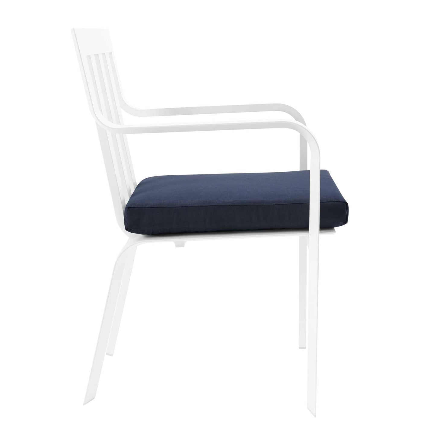 Baxley Stackable Outdoor Patio Aluminum Dining Armchair White Navy EEI-3571-WHI-NAV