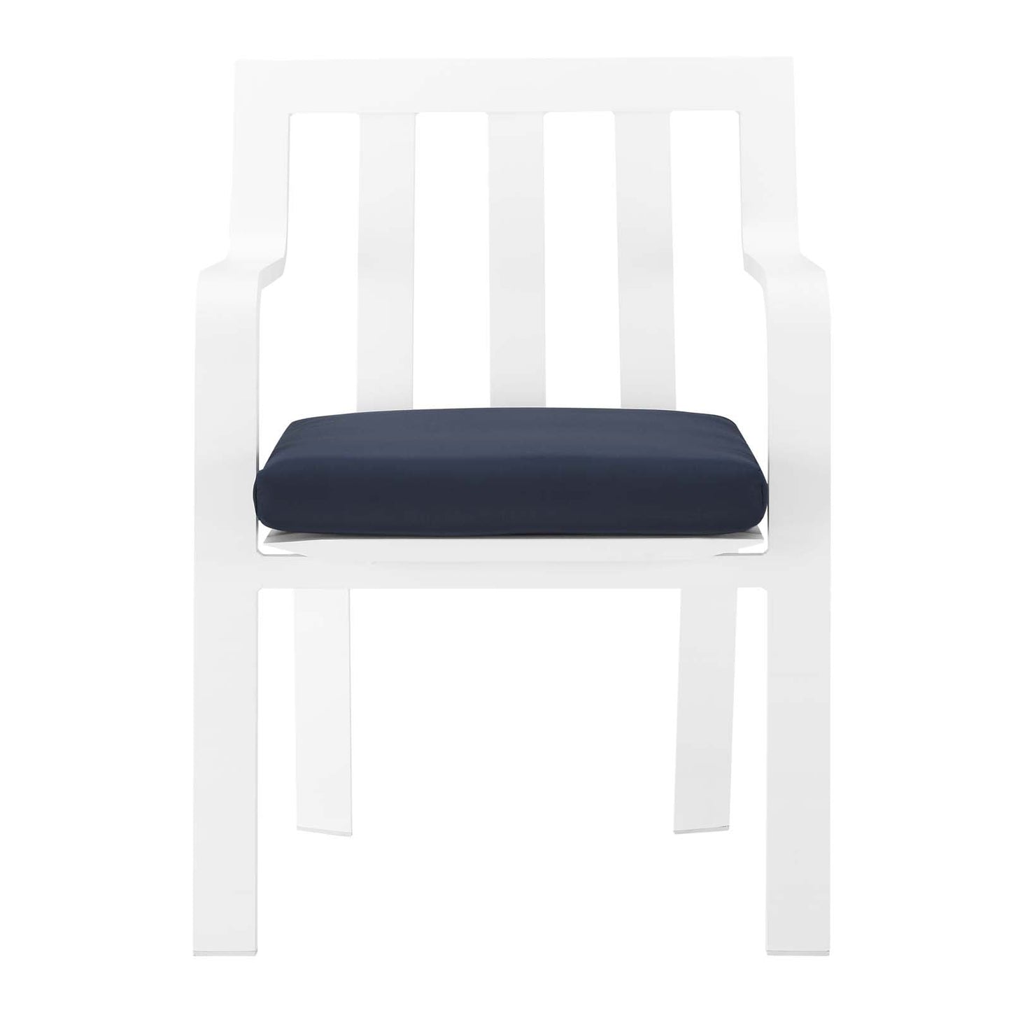 Baxley Stackable Outdoor Patio Aluminum Dining Armchair White Navy EEI-3571-WHI-NAV