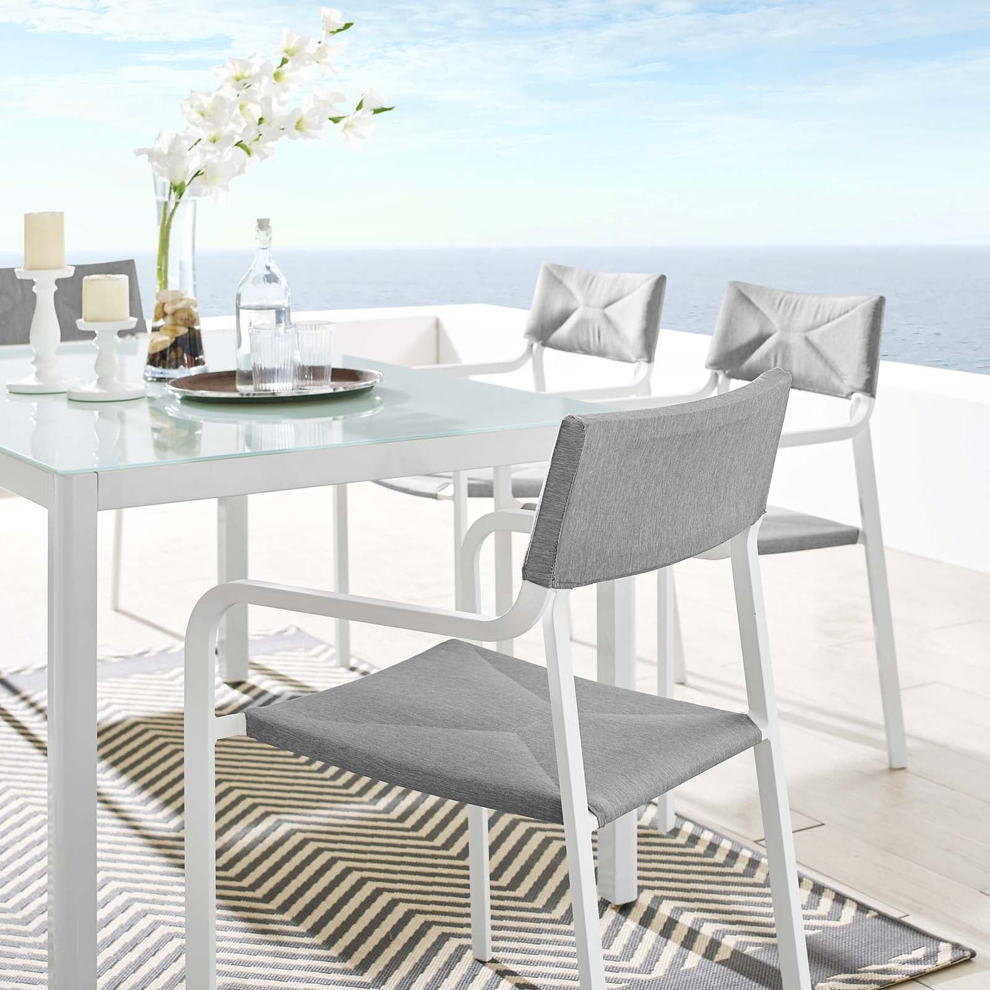 Raleigh Stackable Outdoor Patio Aluminum Dining Armchair White Gray EEI-3573-WHI-GRY