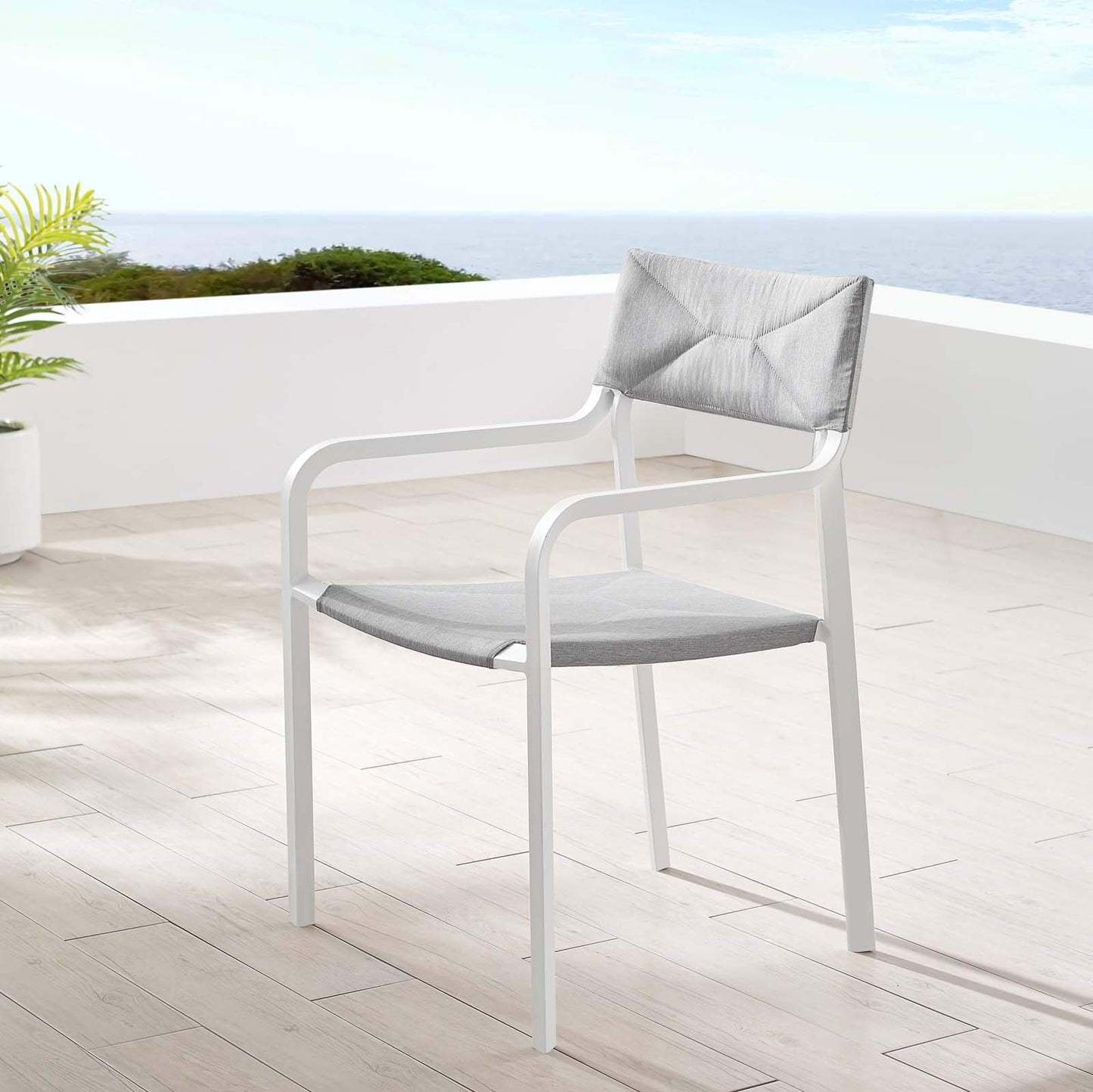 Raleigh Stackable Outdoor Patio Aluminum Dining Armchair White Gray EEI-3573-WHI-GRY