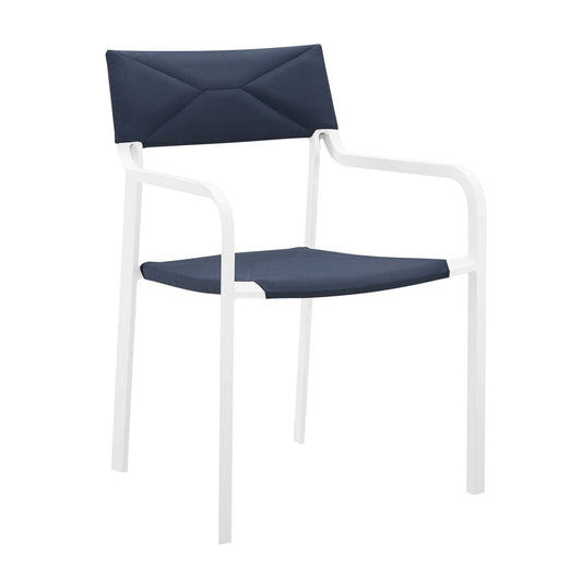 Raleigh Stackable Outdoor Patio Aluminum Dining Armchair White Navy EEI-3573-WHI-NAV