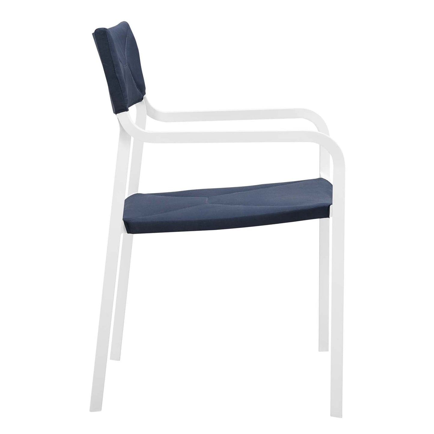 Raleigh Stackable Outdoor Patio Aluminum Dining Armchair White Navy EEI-3573-WHI-NAV