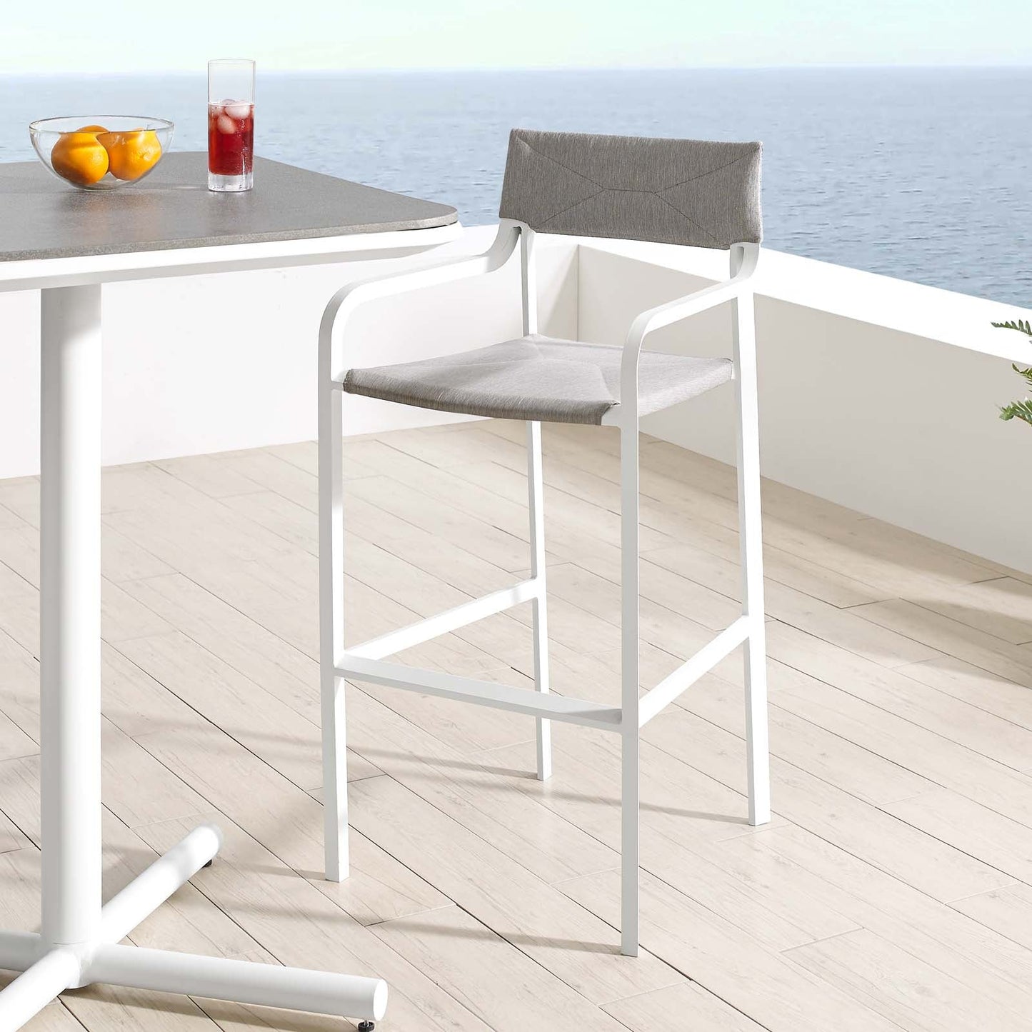 Raleigh Stackable Outdoor Patio Aluminum Bar Stool White Gray EEI-3574-WHI-GRY