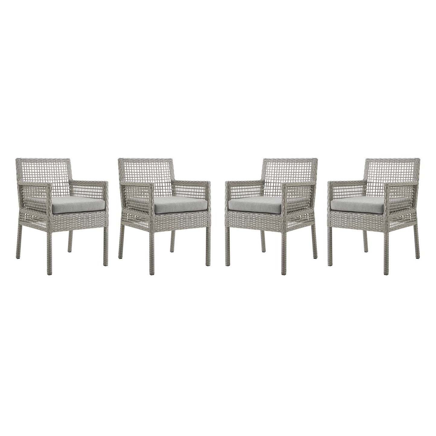 Aura Dining Armchair Outdoor Patio Wicker Rattan Set of 4 Gray Gray EEI-3594-GRY-GRY