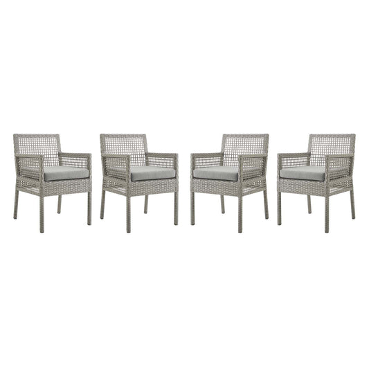 Aura Dining Armchair Outdoor Patio Wicker Rattan Set of 4 Gray Gray EEI-3594-GRY-GRY