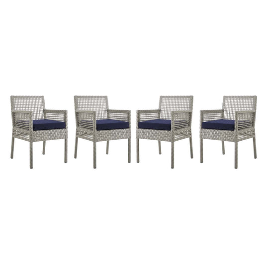 Aura Dining Armchair Outdoor Patio Wicker Rattan Set of 4 Gray Navy EEI-3594-GRY-NAV