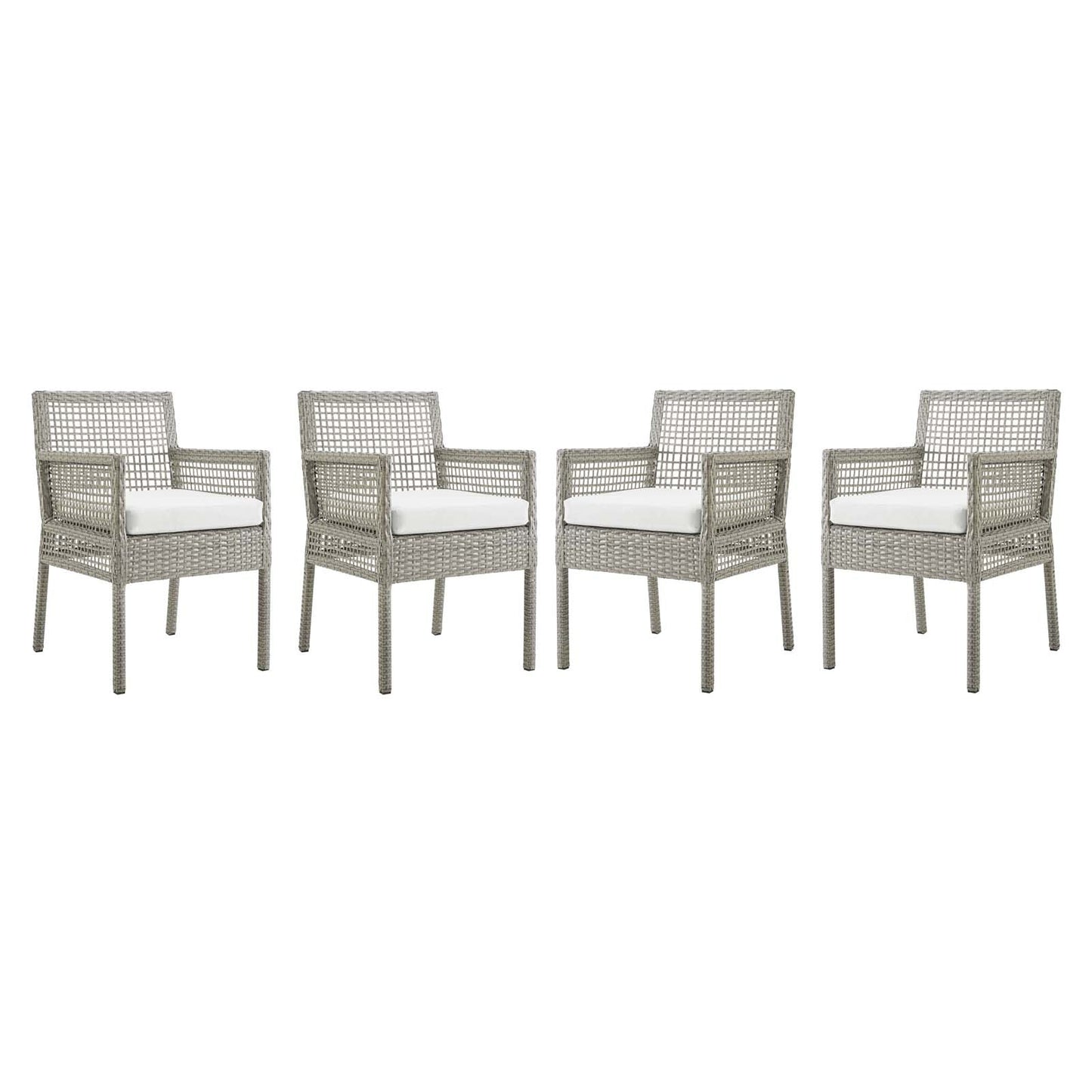 Aura Dining Armchair Outdoor Patio Wicker Rattan Set of 4 Gray White EEI-3594-GRY-WHI