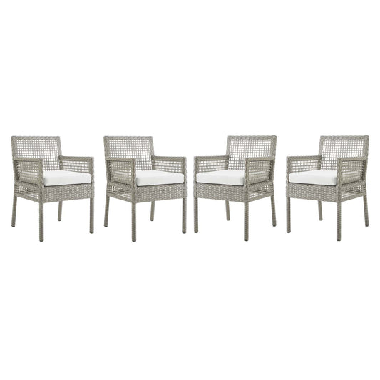 Aura Dining Armchair Outdoor Patio Wicker Rattan Set of 4 Gray White EEI-3594-GRY-WHI