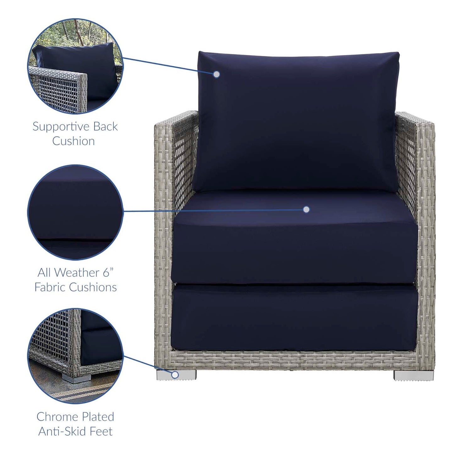 Aura 3 Piece Outdoor Patio Wicker Rattan Set Gray Navy EEI-3595-GRY-NAV-SET