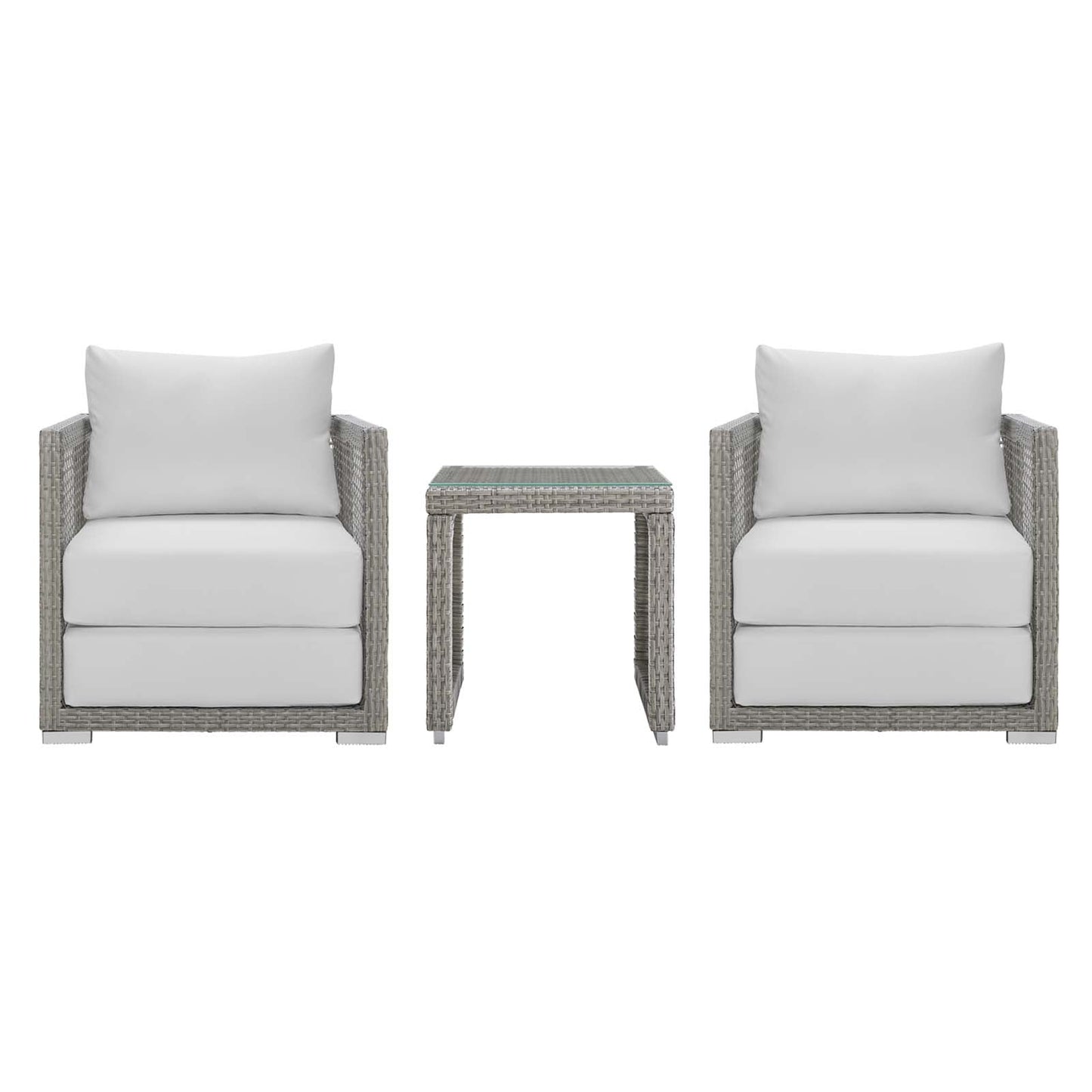 Aura 3 Piece Outdoor Patio Wicker Rattan Set Gray White EEI-3595-GRY-WHI-SET