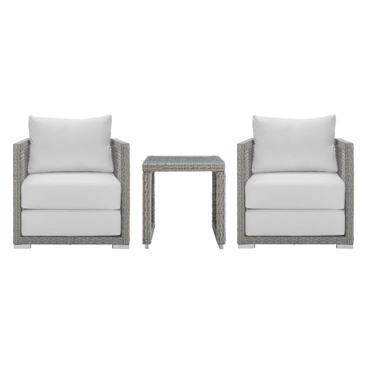 Aura 3 Piece Outdoor Patio Wicker Rattan Set Gray White EEI-3595-GRY-WHI-SET