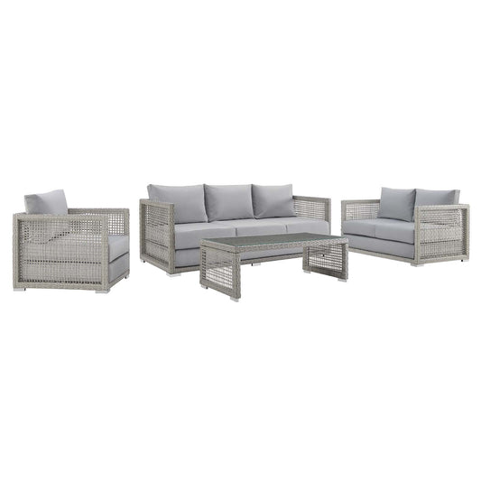 Aura 4 Piece Outdoor Patio Wicker Rattan Set Gray Gray EEI-3596-GRY-GRY-SET