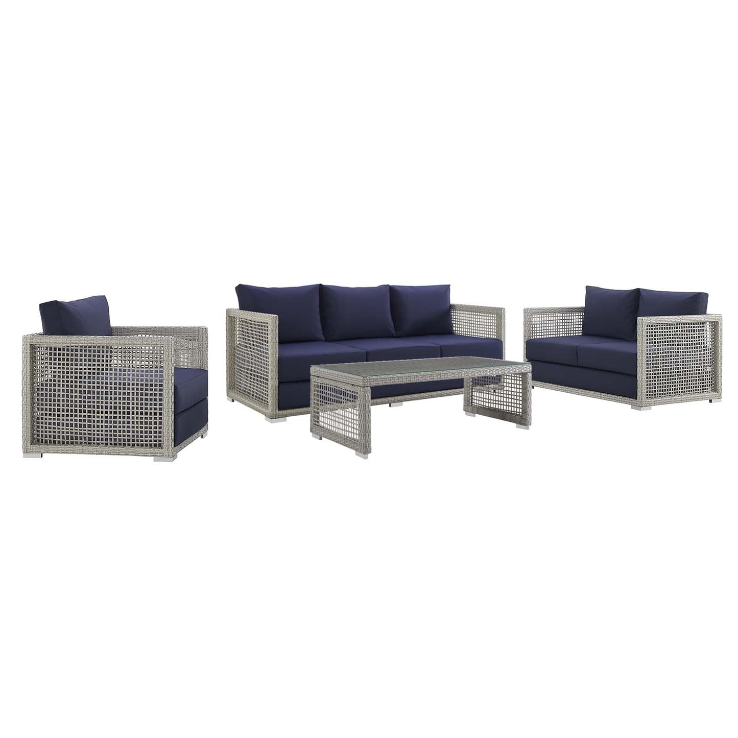 Aura 4 Piece Outdoor Patio Wicker Rattan Set Gray Navy EEI-3596-GRY-NAV-SET