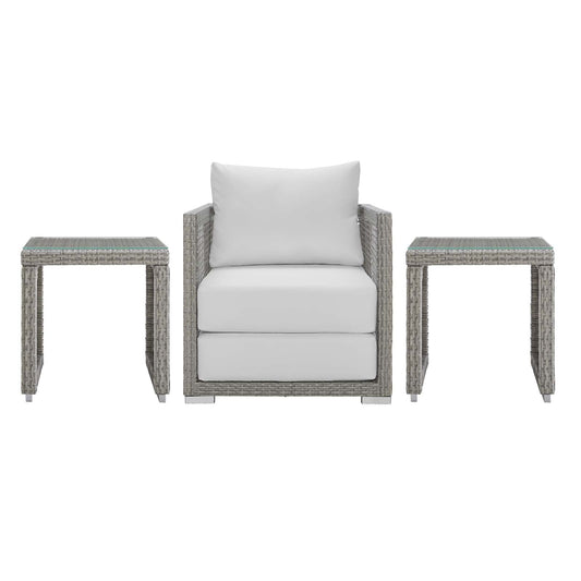 Aura 3 Piece Outdoor Patio Wicker Rattan Set Gray White EEI-3597-GRY-WHI-SET