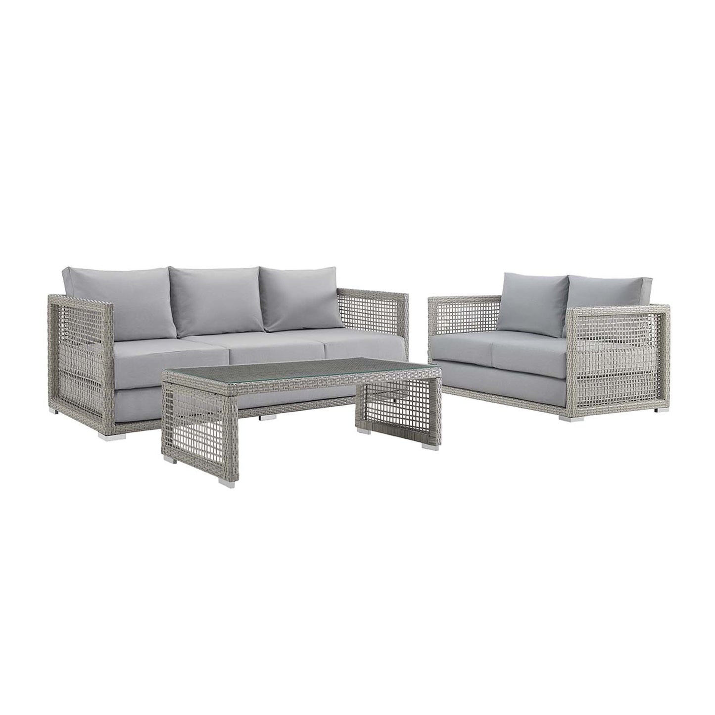 Aura 3 Piece Outdoor Patio Wicker Rattan Set Gray Gray EEI-3598-GRY-GRY-SET