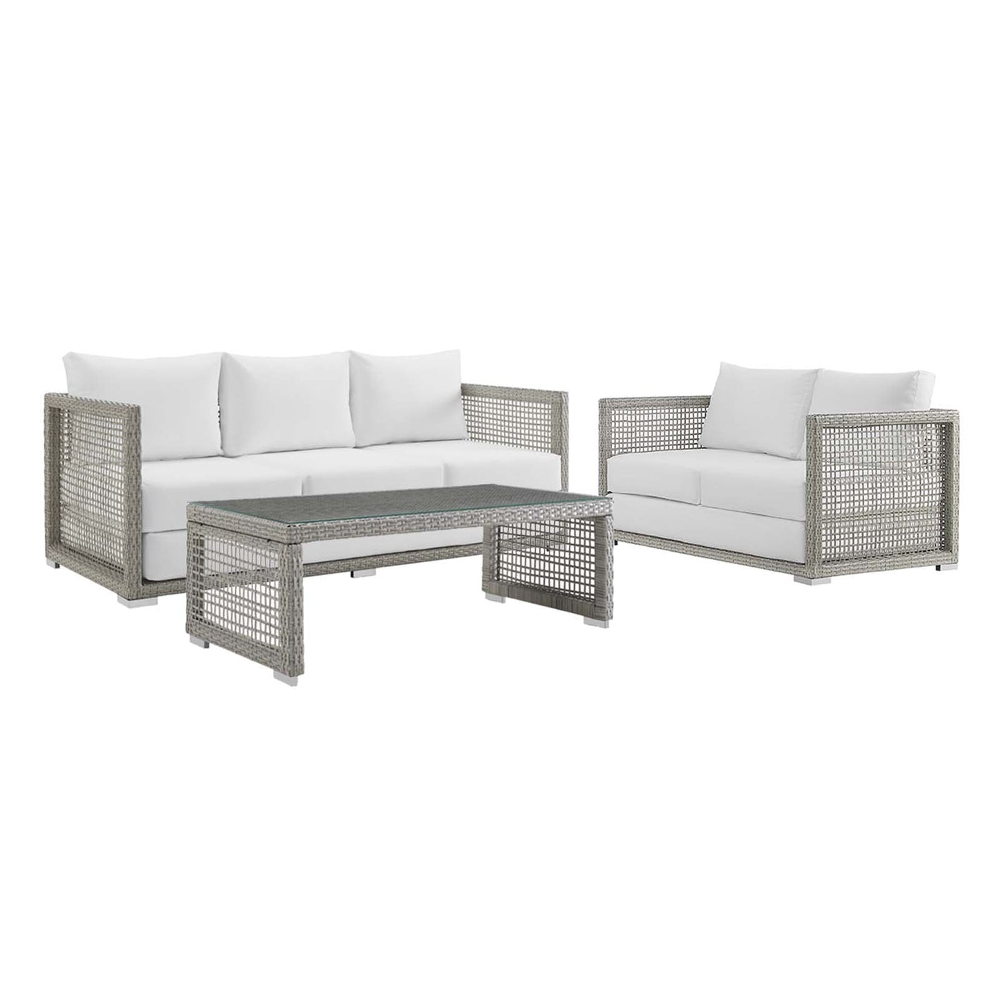 Aura 3 Piece Outdoor Patio Wicker Rattan Set Gray White EEI-3598-GRY-WHI-SET