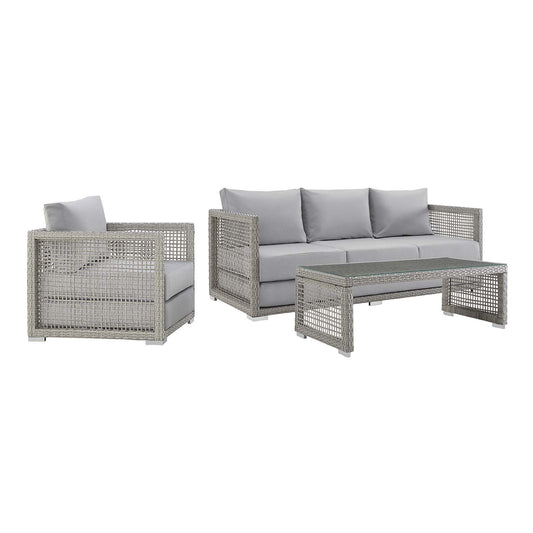 Aura 3 Piece Outdoor Patio Wicker Rattan Set Gray Gray EEI-3599-GRY-GRY-SET