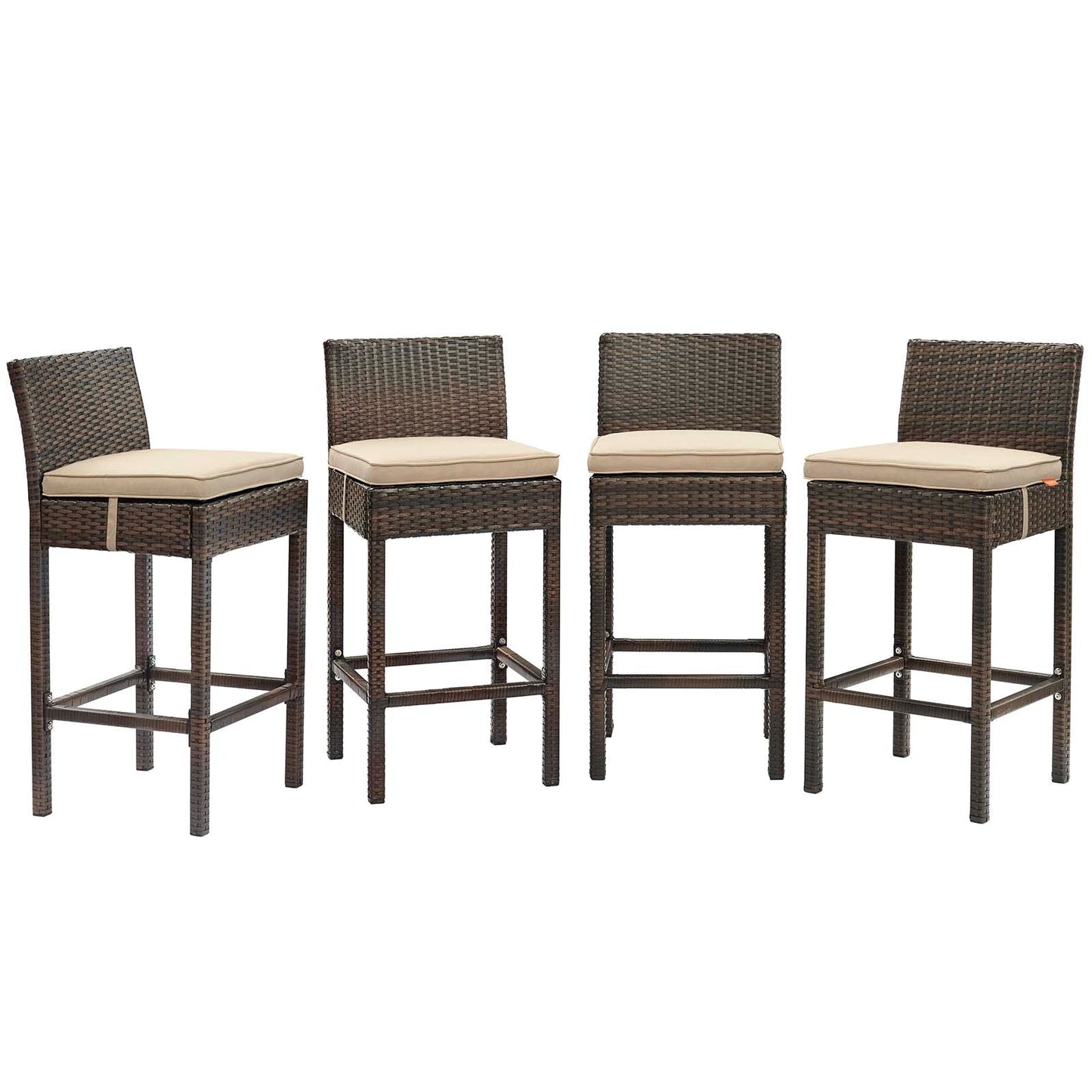 Conduit Bar Stool Outdoor Patio Wicker Rattan Set of 4 Brown Beige EEI-3601-BRN-BEI