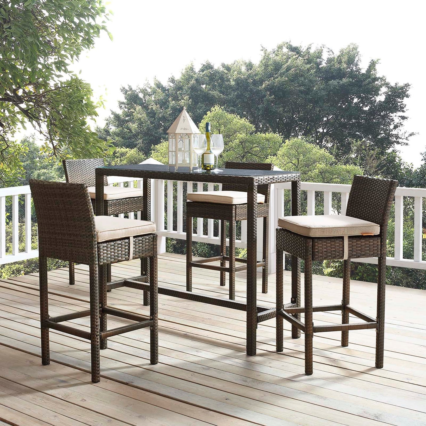 Conduit Bar Stool Outdoor Patio Wicker Rattan Set of 4 Brown Beige EEI-3601-BRN-BEI