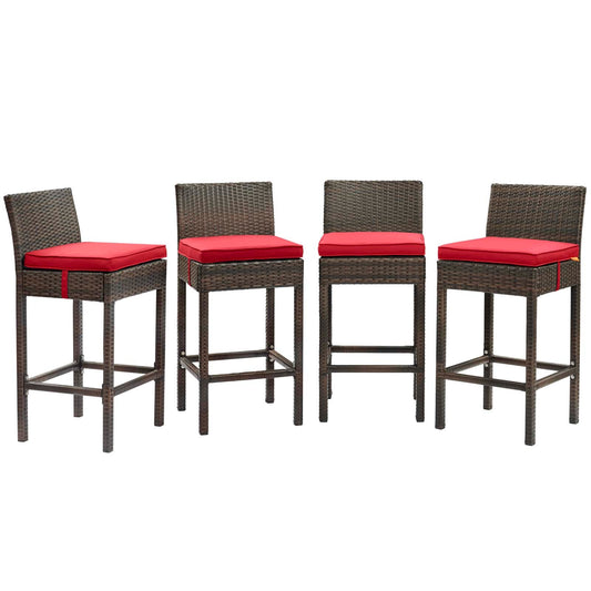 Conduit Bar Stool Outdoor Patio Wicker Rattan Set of 4 Brown Red EEI-3601-BRN-RED