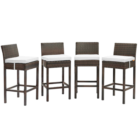 Conduit Bar Stool Outdoor Patio Wicker Rattan Set of 4 Brown White EEI-3601-BRN-WHI