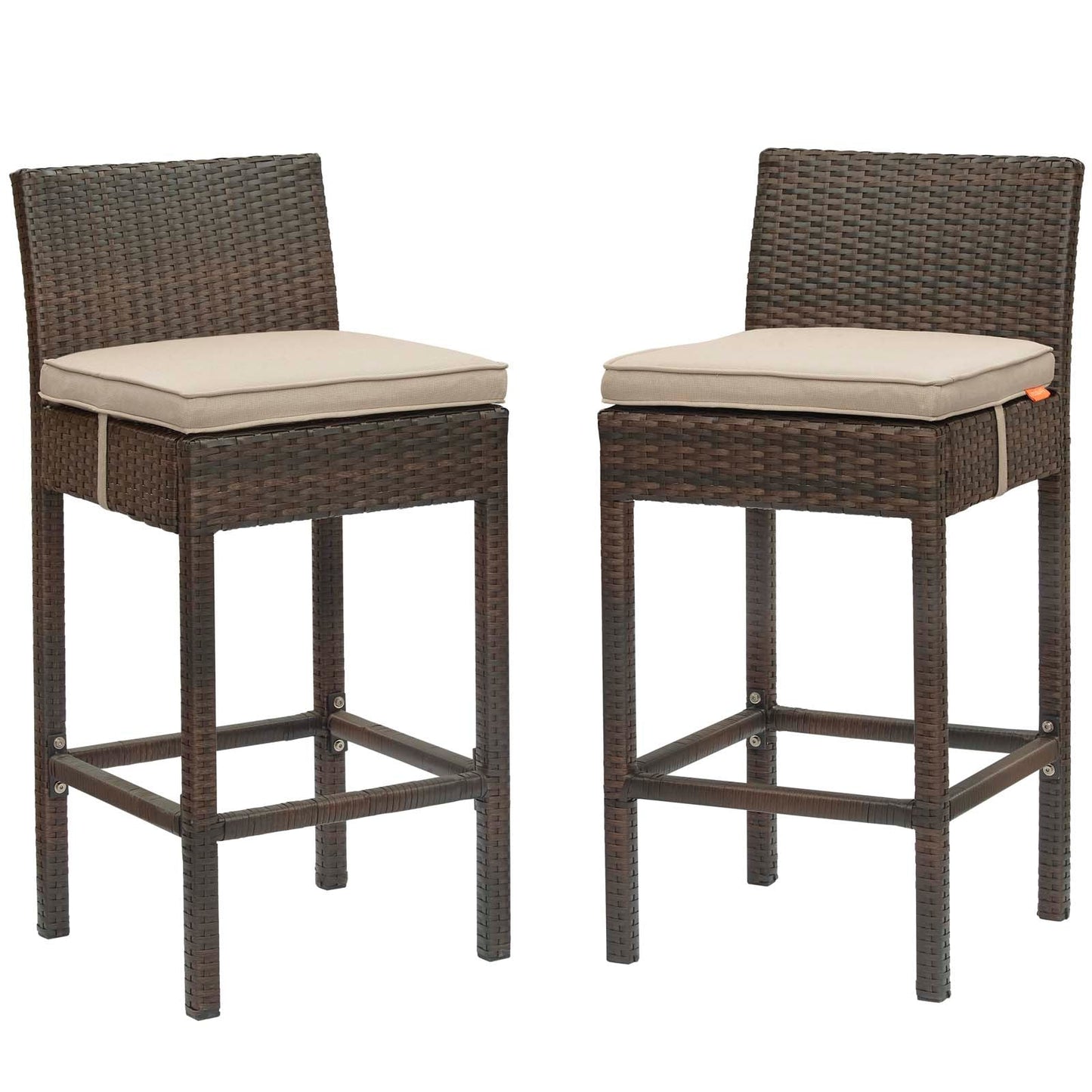 Conduit Bar Stool Outdoor Patio Wicker Rattan Set of 2 Brown Beige EEI-3603-BRN-BEI