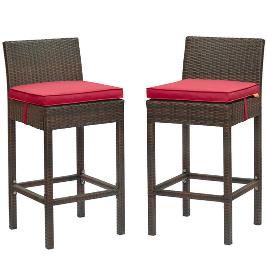 Conduit Bar Stool Outdoor Patio Wicker Rattan Set of 2 Brown Red EEI-3603-BRN-RED