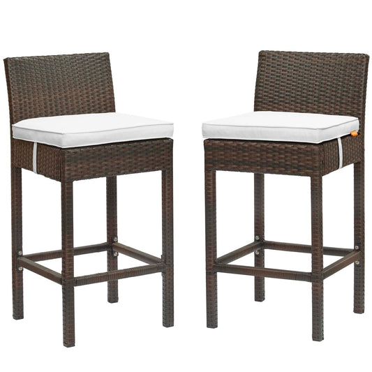 Conduit Bar Stool Outdoor Patio Wicker Rattan Set of 2 Brown White EEI-3603-BRN-WHI