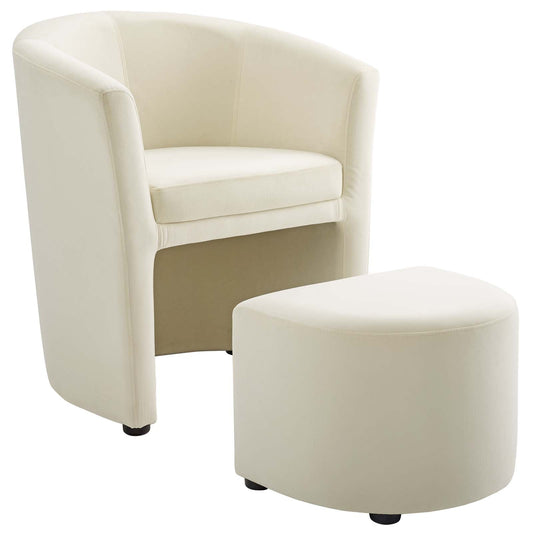 Divulge Performance Velvet Arm Chair and Ottoman Set Ivory EEI-3607-IVO