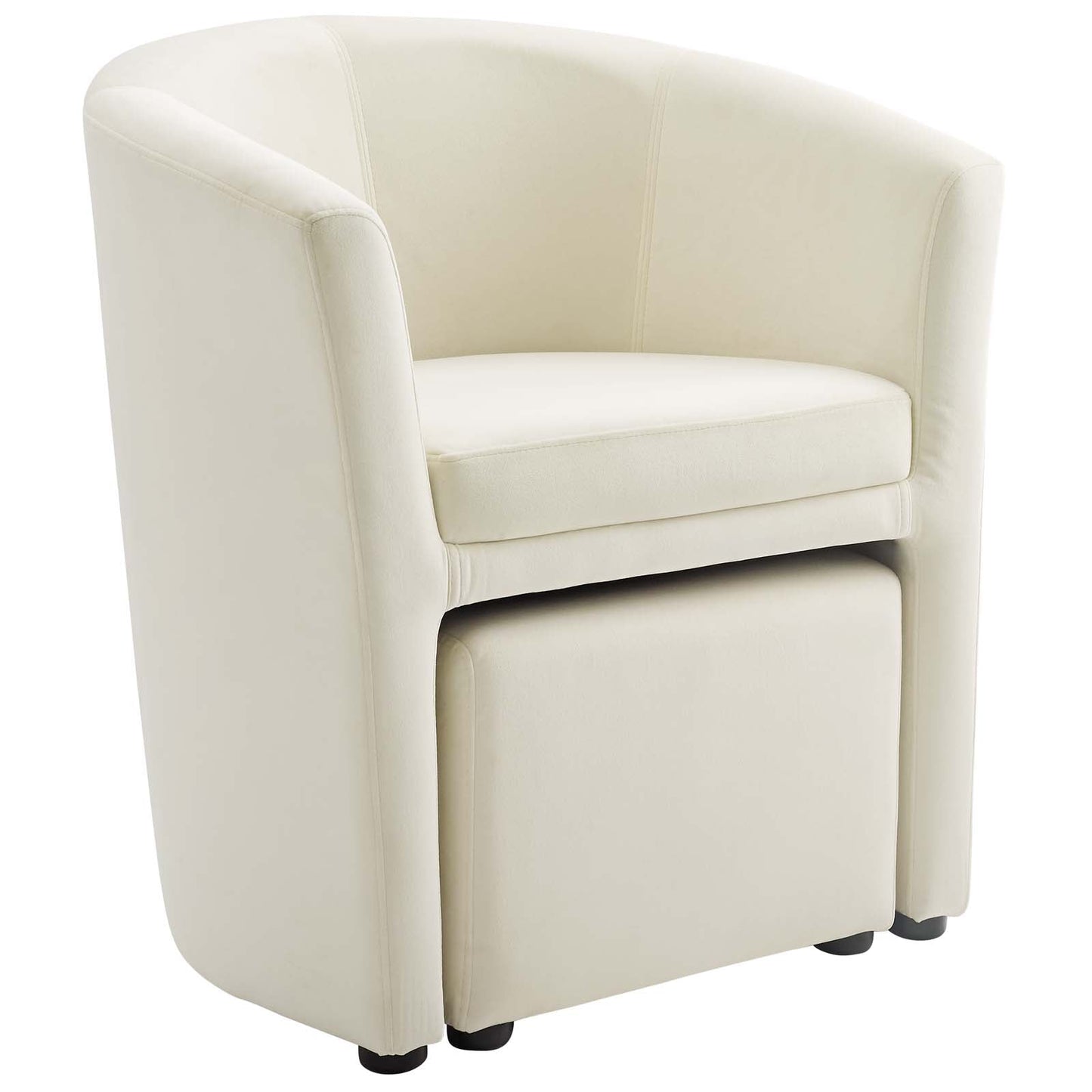 Divulge Performance Velvet Arm Chair and Ottoman Set Ivory EEI-3607-IVO