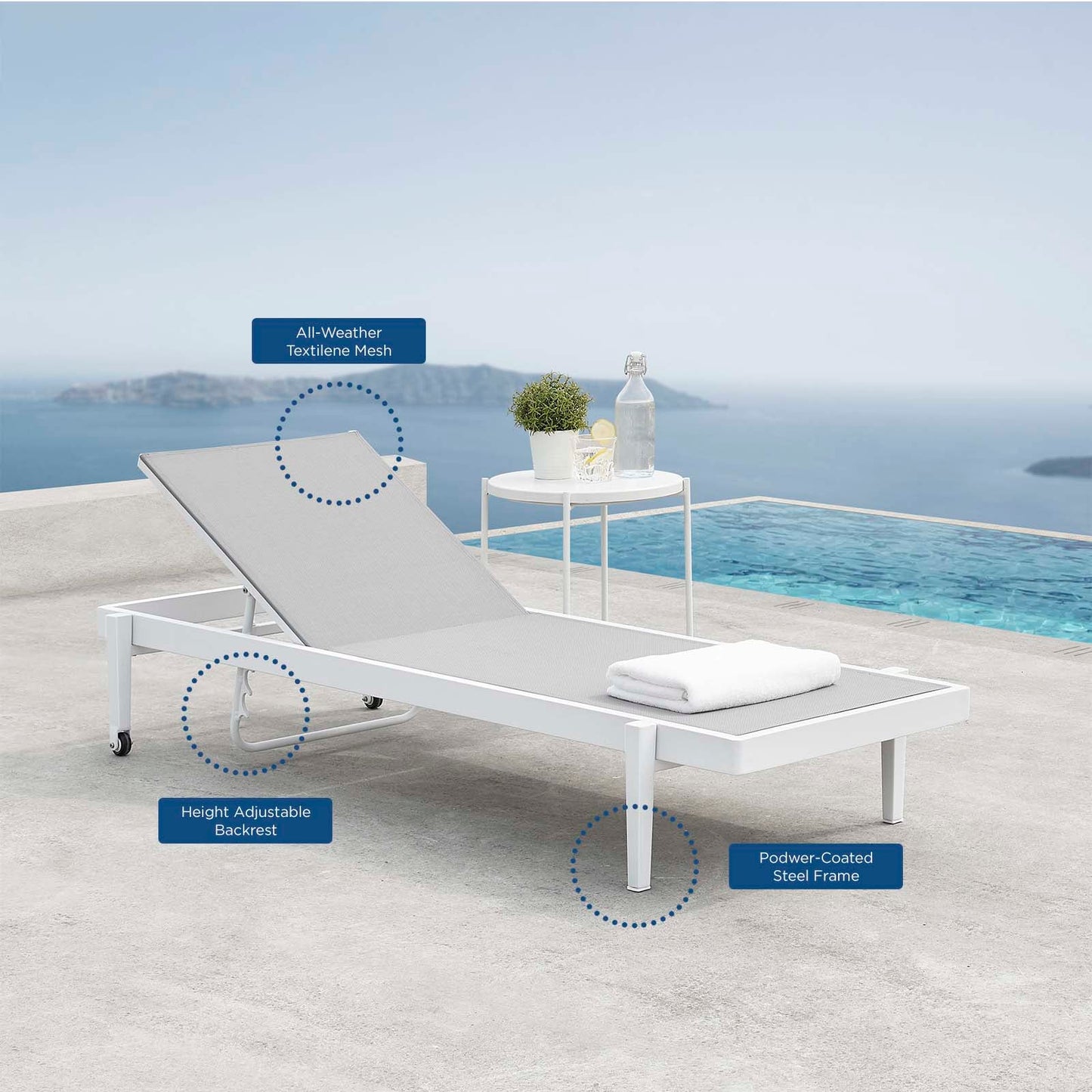 Charleston Outdoor Patio Chaise Lounge Chair White Gray EEI-3610-WHI-GRY