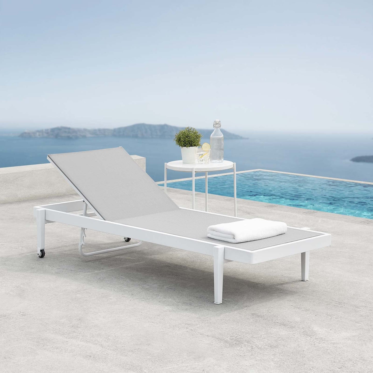 Charleston Outdoor Patio Chaise Lounge Chair White Gray EEI-3610-WHI-GRY