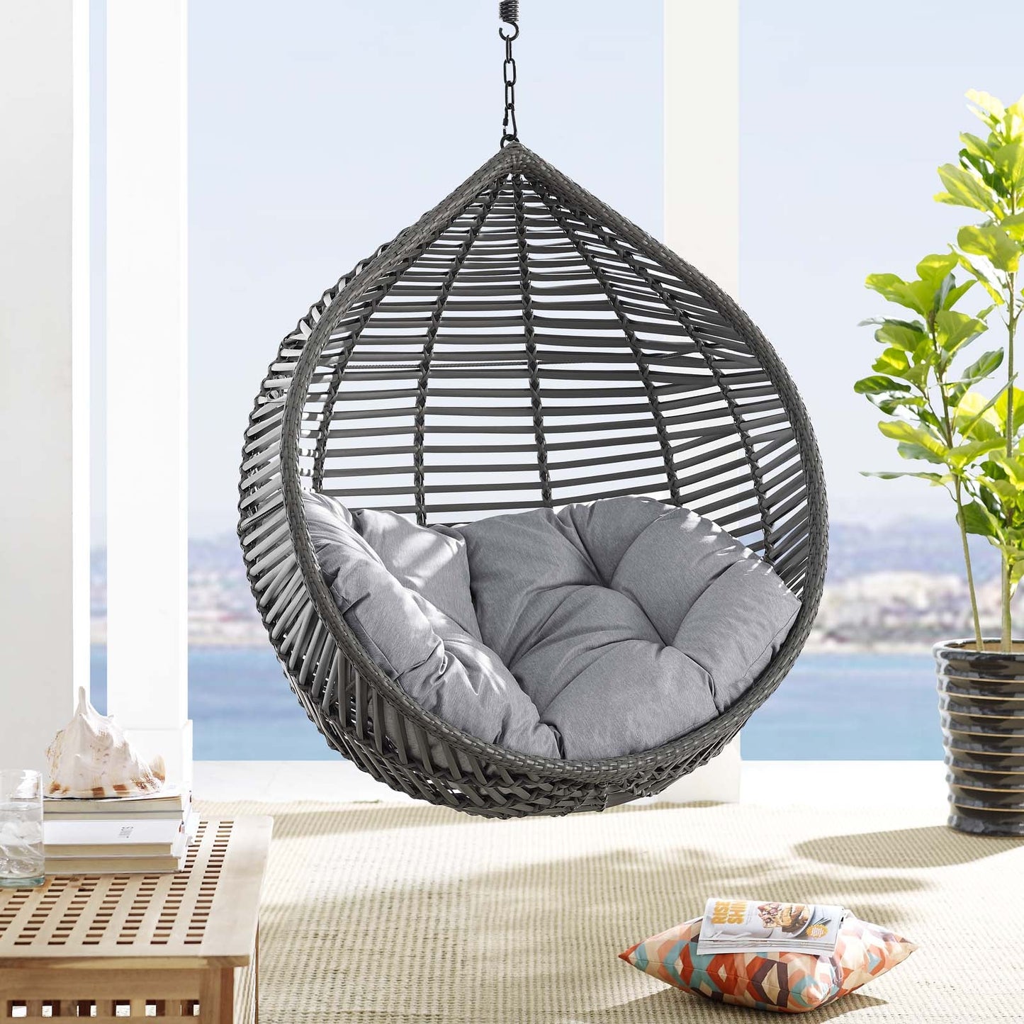 Garner Teardrop Outdoor Patio Swing Chair Gray Gray EEI-3614-GRY-GRY