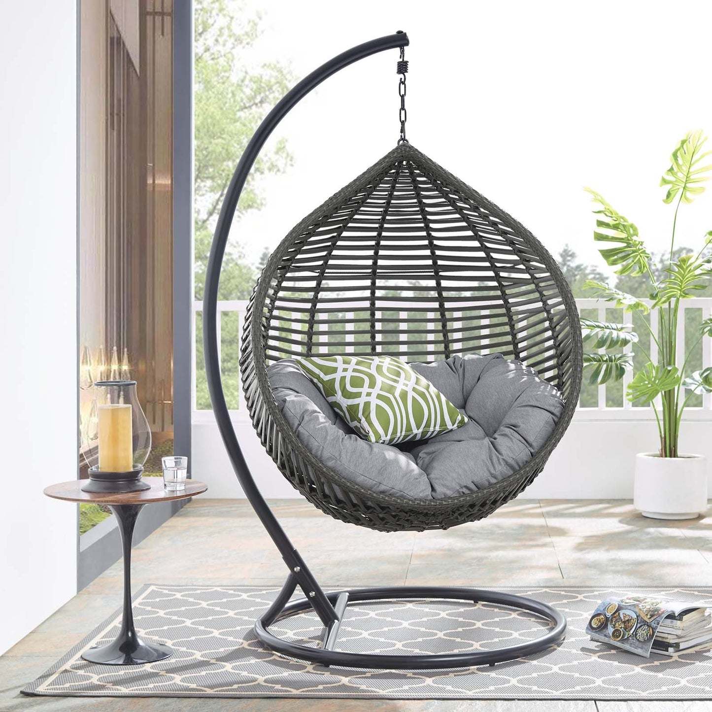 Garner Teardrop Outdoor Patio Swing Chair Gray Gray EEI-3614-GRY-GRY