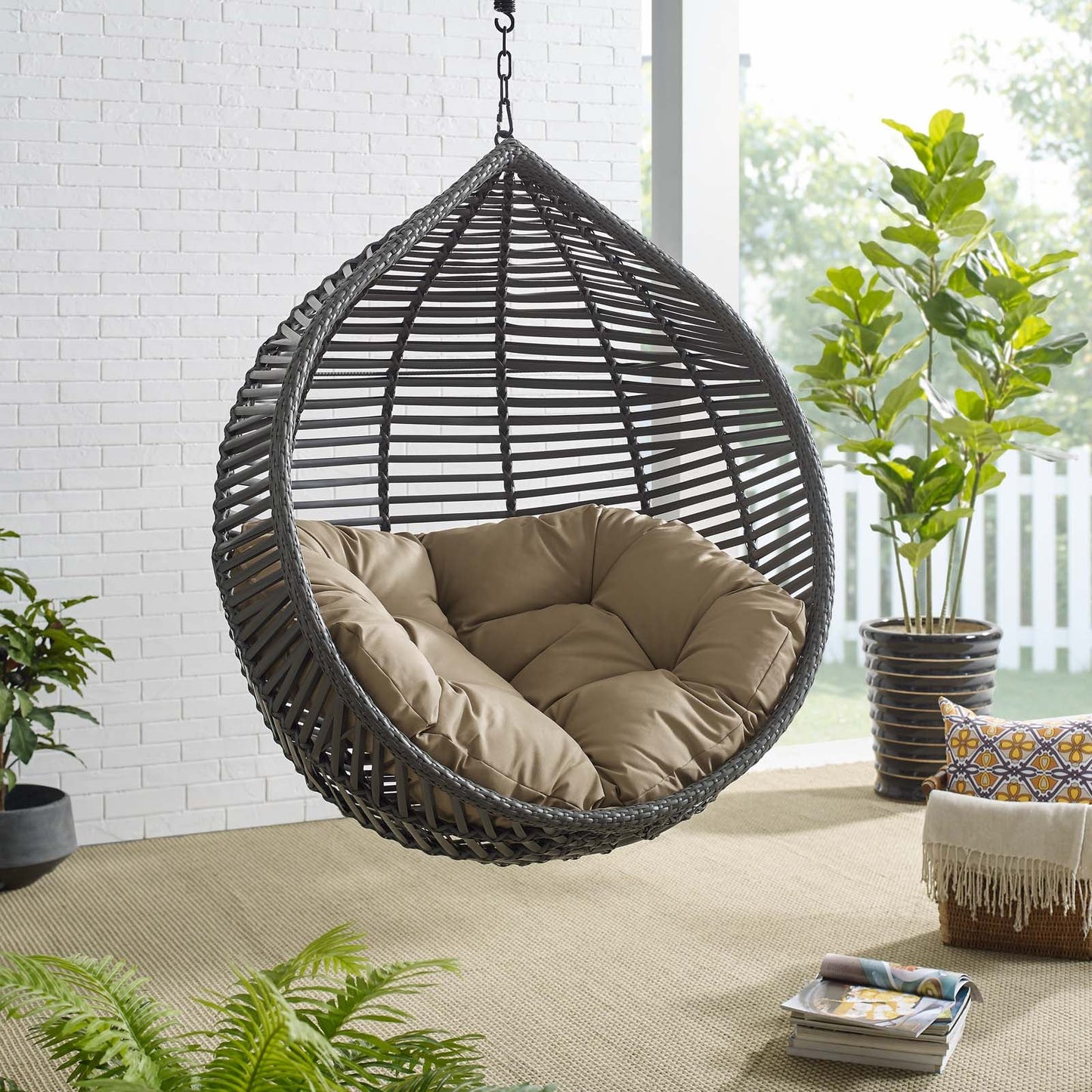 Garner Teardrop Outdoor Patio Swing Chair Gray Mocha EEI-3614-GRY-MOC